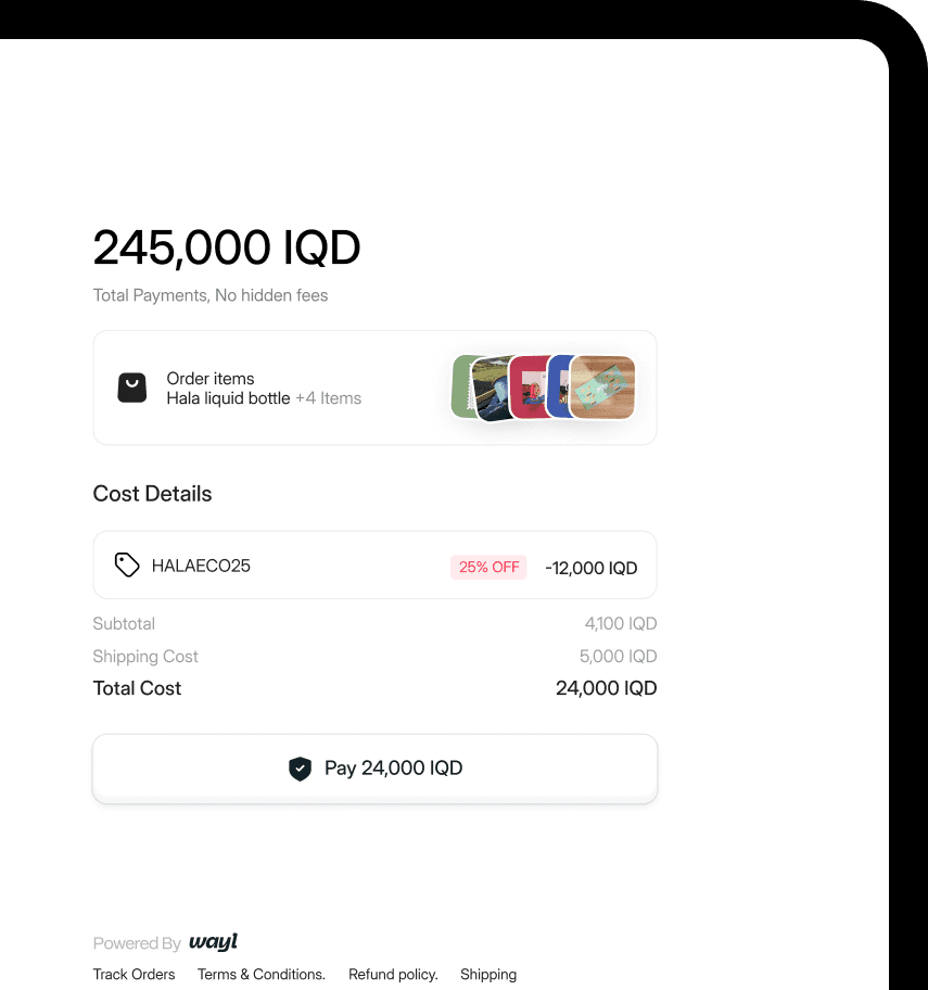 Wayl checkout on mobile