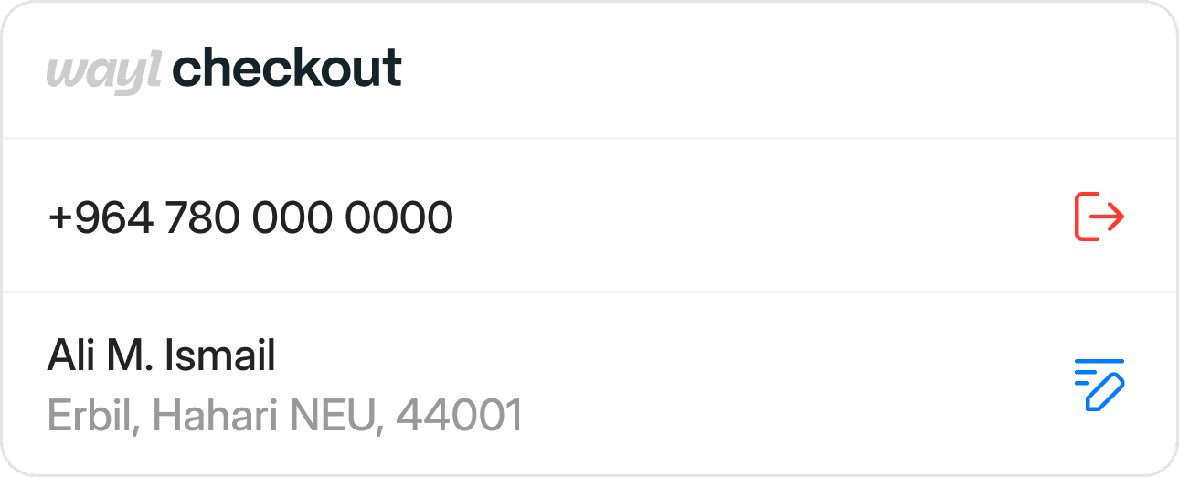Saved phone number, delivery address, and card in Wayl checkout