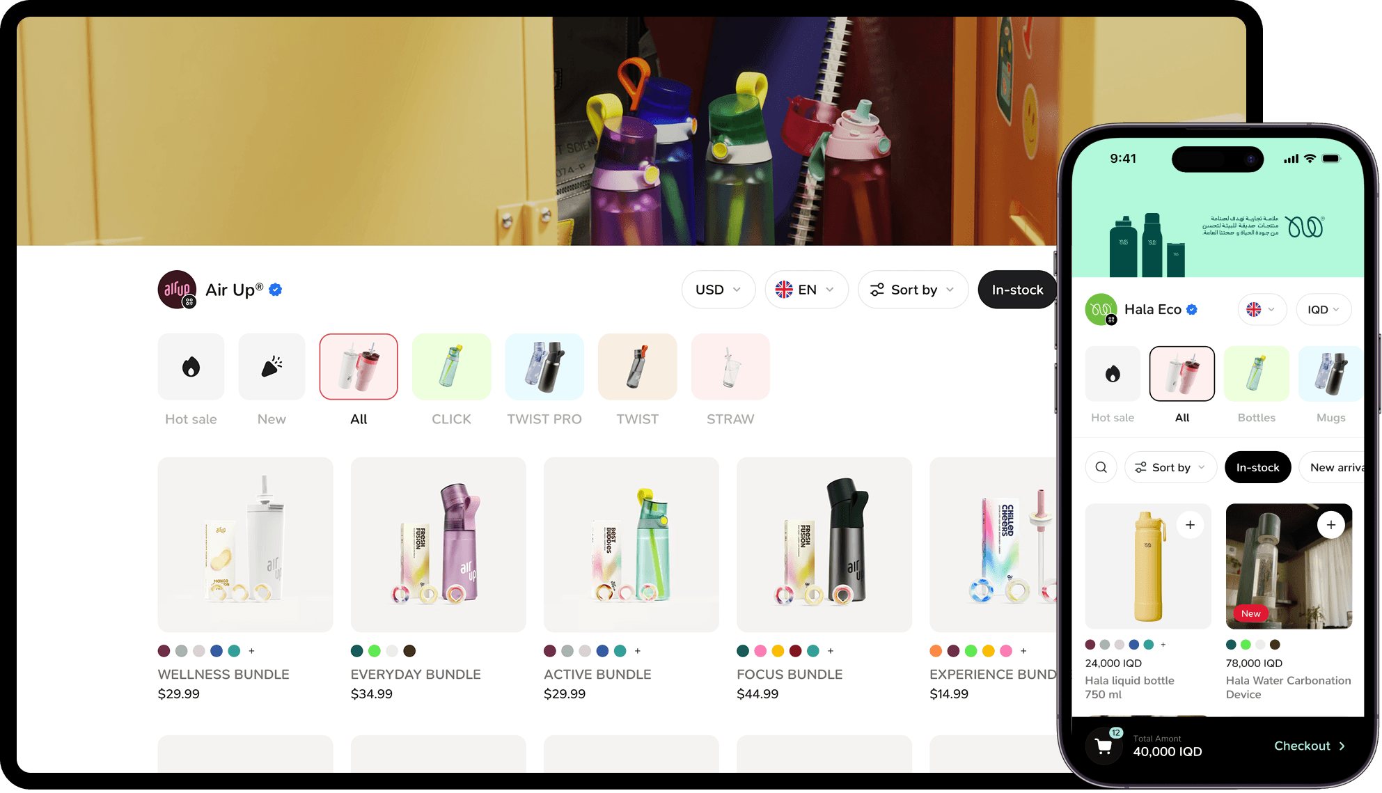 Wayl storefront shown on laptop and phone